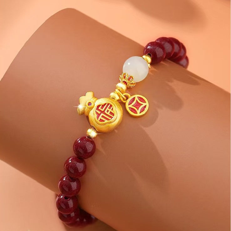 Gold Money Bag Cinnbar Beads Bracelet-Attract Luck