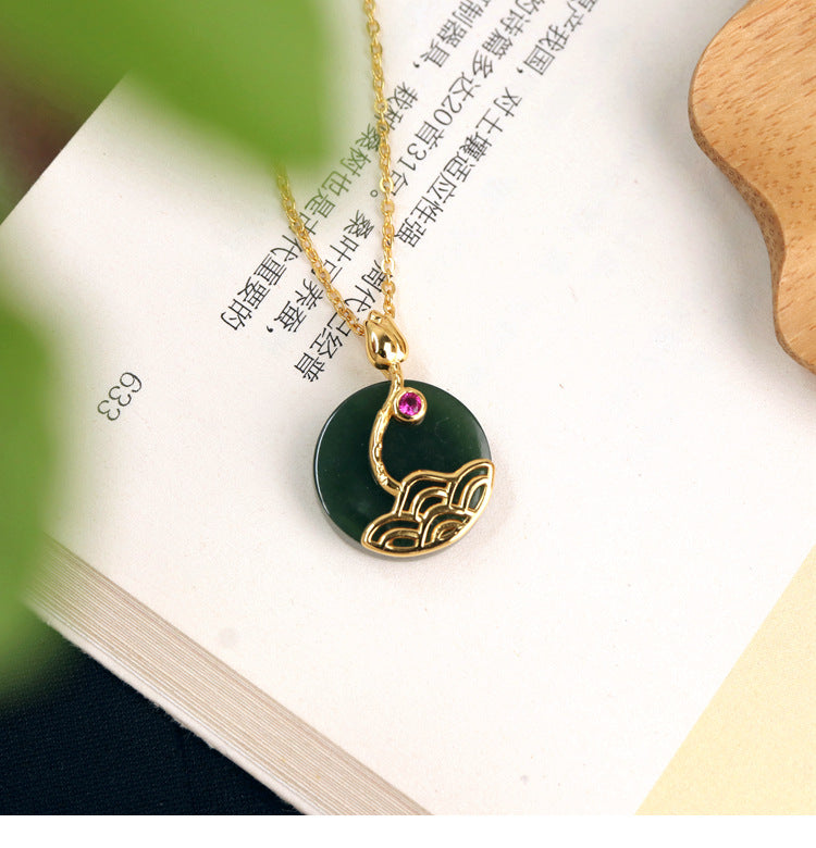 Quiet Radiance-Lotus Nephrite Jade Pendant Necklace