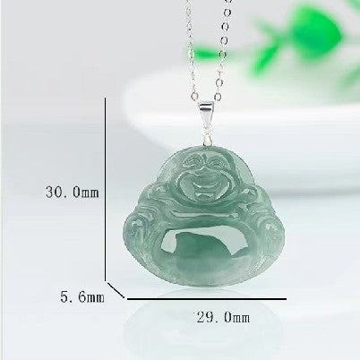 Laughing Buddha Lucky Pendant-Natural Green Jade