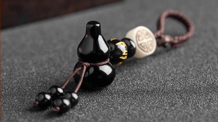 Peace-Guard Obsidian Gourd Protection Key Pendant