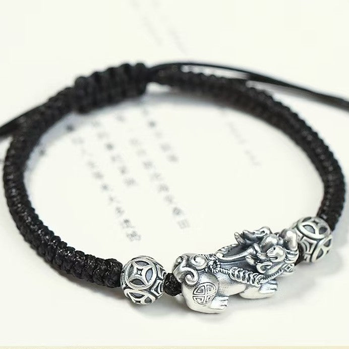 Silver Pixiu Vintage Coin Bead Bracelet-Attract Luck