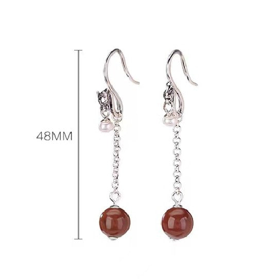 Auspicious Dragon Pearl Silver Drop Earrings-Fortune Prosperity