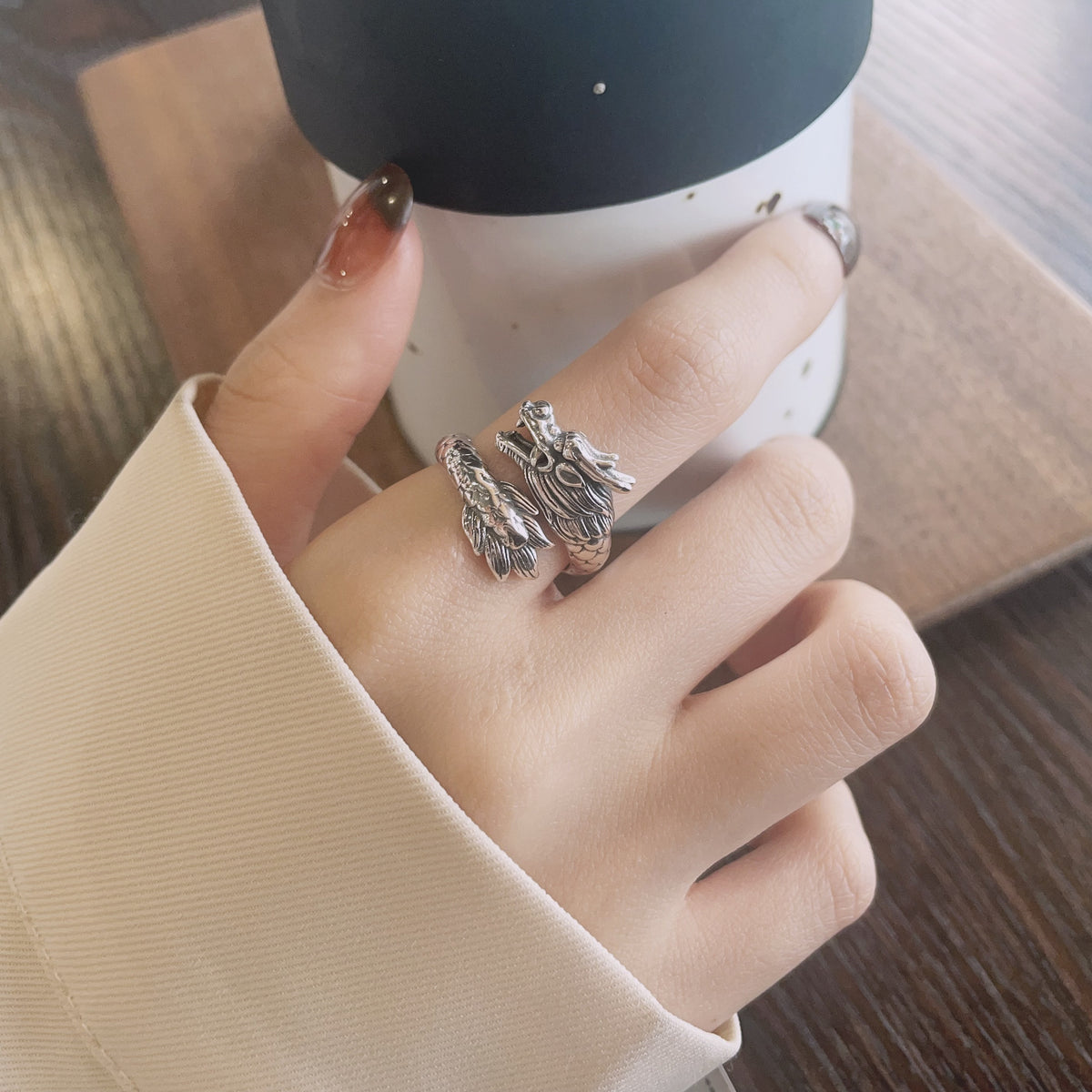 Sterling Silver Dragon Adjustable Ring-Quiet Strength