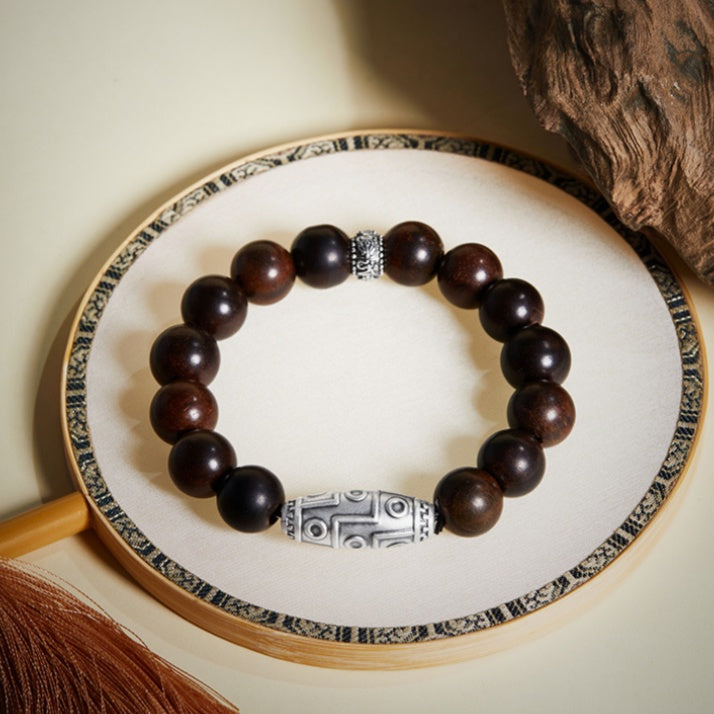 Nine-Eyed Dzi Rosewood Bracelet-Grounded Wisdom