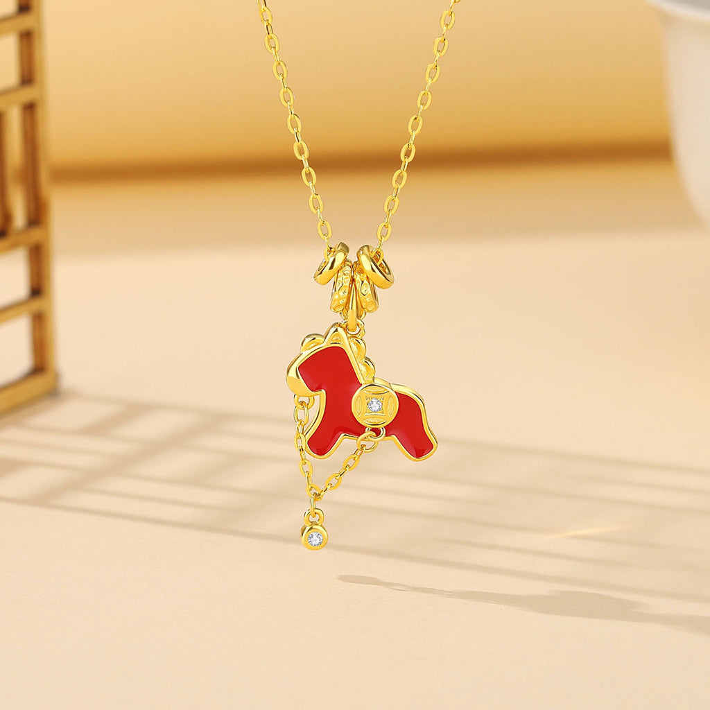 2026 Year of the Horse – Red Enamel “Wish You Wealth” Jewelry Set