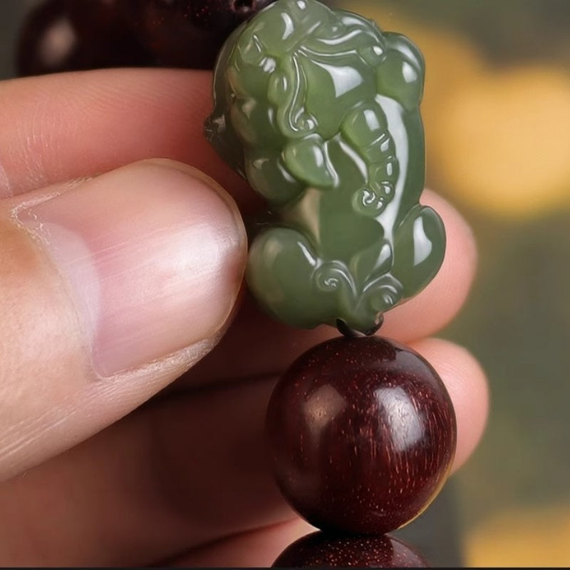 Green Jade Pixiu Sandalwood Bead Bracelet-Grounded Fortune