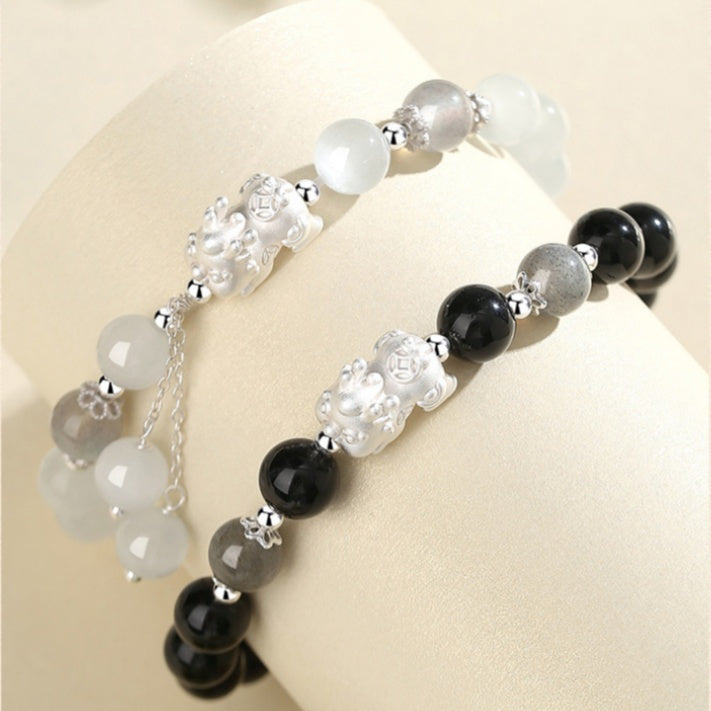 Pixiu Obsidian Cat's Eye Beaded Couple Bracelet-Peace & Protection