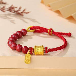 Tibetan Six True Words Red String Bracelet-Red Cinnabar Beads