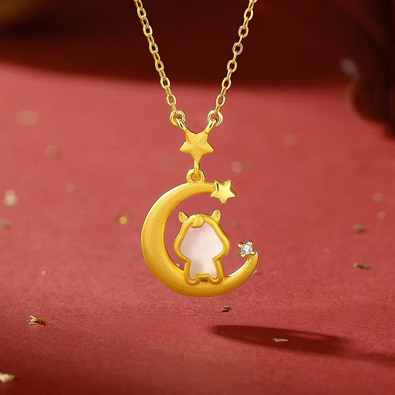 Starlit Guardian Horse Moon Jade Necklace