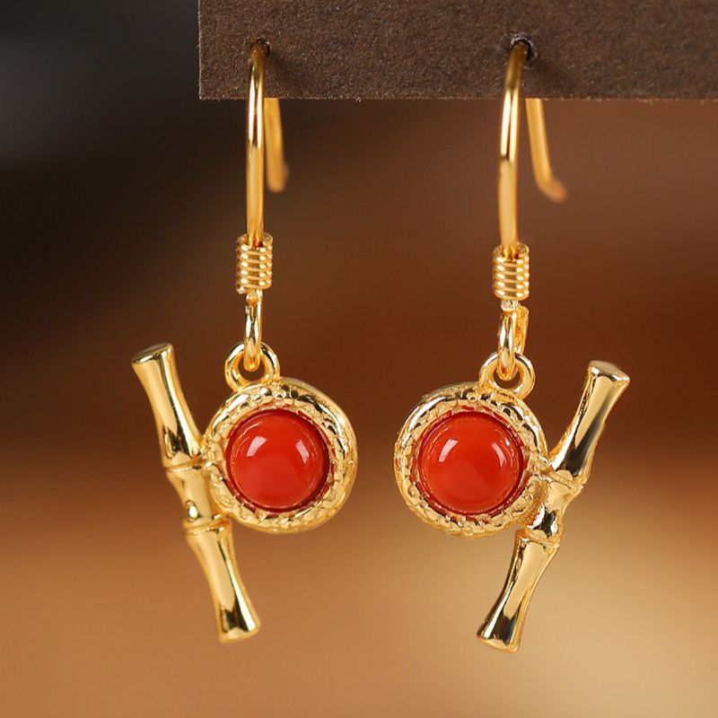 Steadfast Elevation-Red Agate Bamboo Silver Drop Earrings