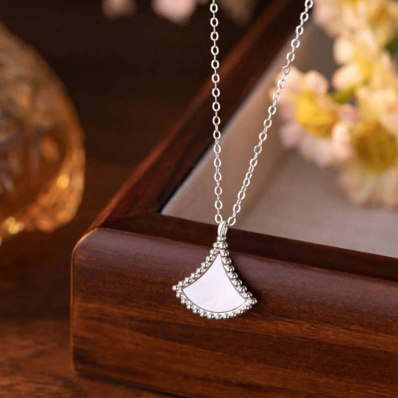 Mother-of-Pearl Fan Pendant Necklace-Quiet Grac