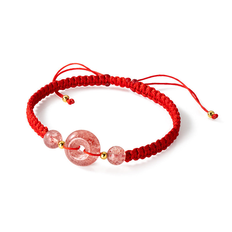 Peaceful Grace-Strawberry Quartz Ping An Kou Red String Bracelet