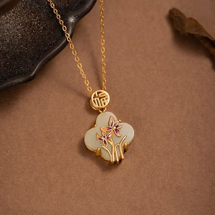 Orchid Blessing Jade Necklace – Good Luck & Elegant Harmony