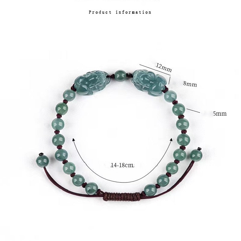 Double Pixiu Wealth Bracelet-Natural Ice Jade