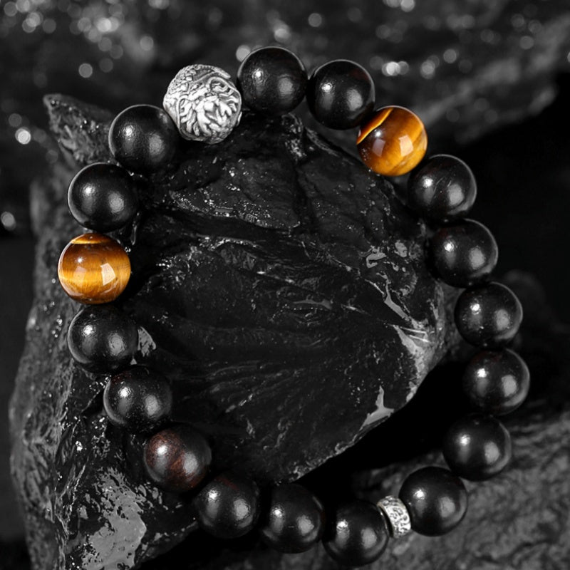 Noble Resolve-Dragon 999 Fine Silver Ebony Tiger's Eye Bracelet