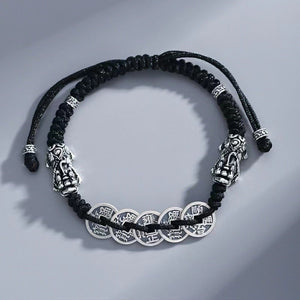 Five Emperors Coins Double Pixiu Handmade Rope Bracelet-Attract Luck