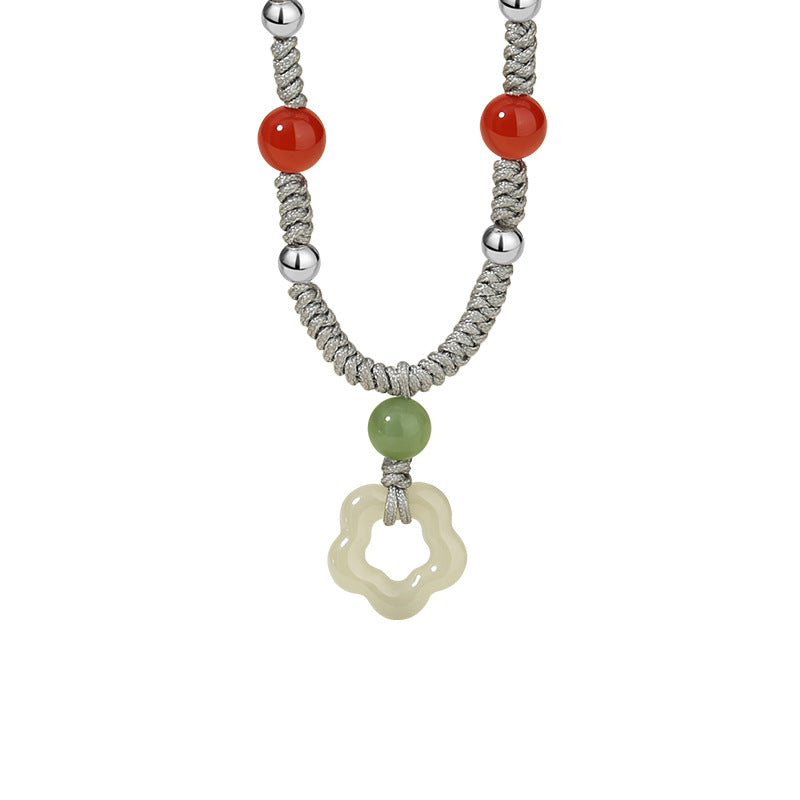 Plum Blossom & Ruyi Lock Nephrite Jade Necklace-Happiness and Prosperity