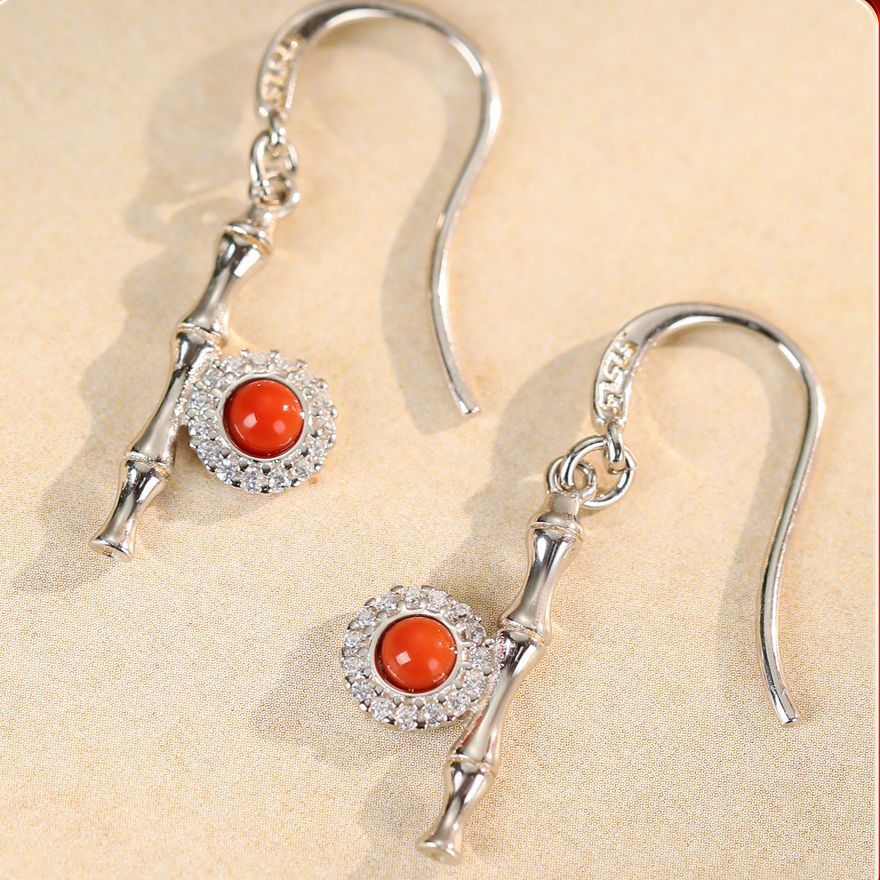 Grace with Strength-Bamboo Red Agate Drop Earrings