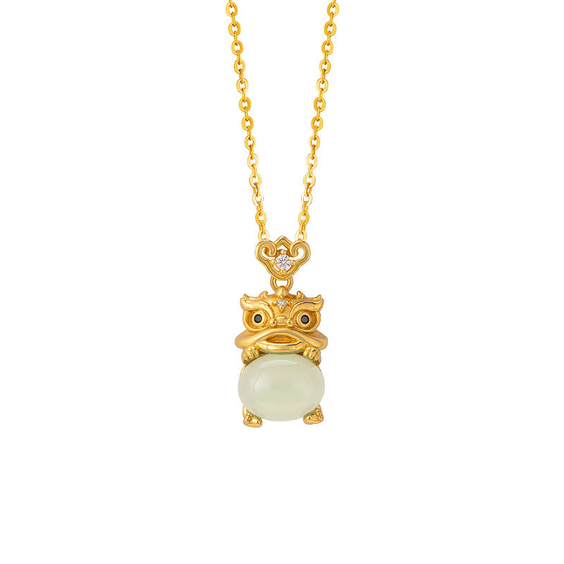 Guardian Lion Pixiu Nephrite Jade Necklace-Courage and Protection