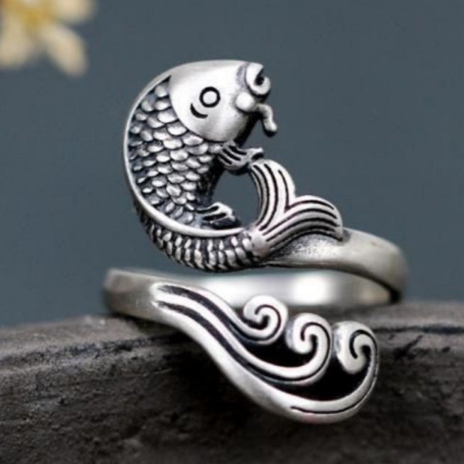 Silberner Koi-Fisch Vintage Ring