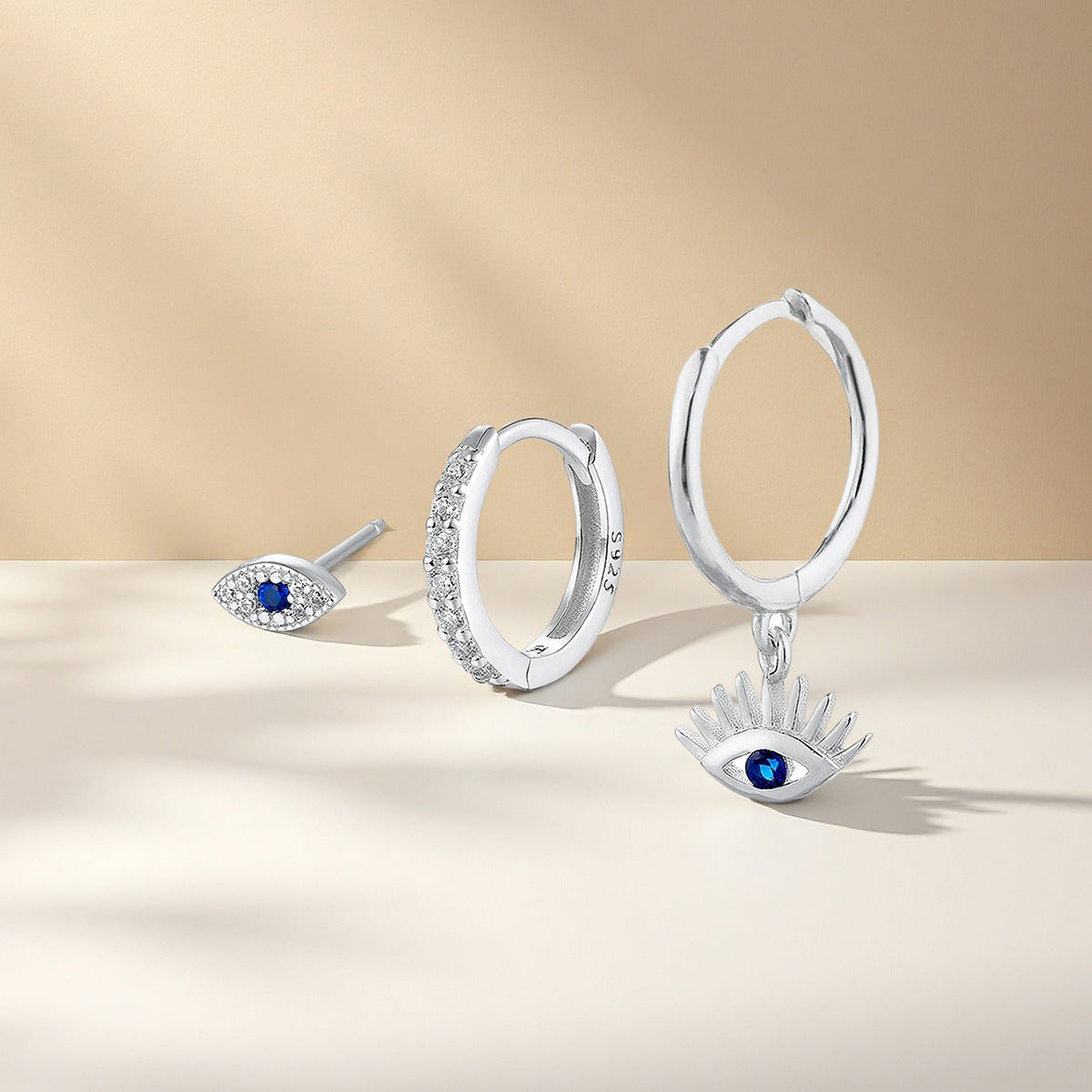 Evil Eye Earring Trio-Blue Accents and Sparkle