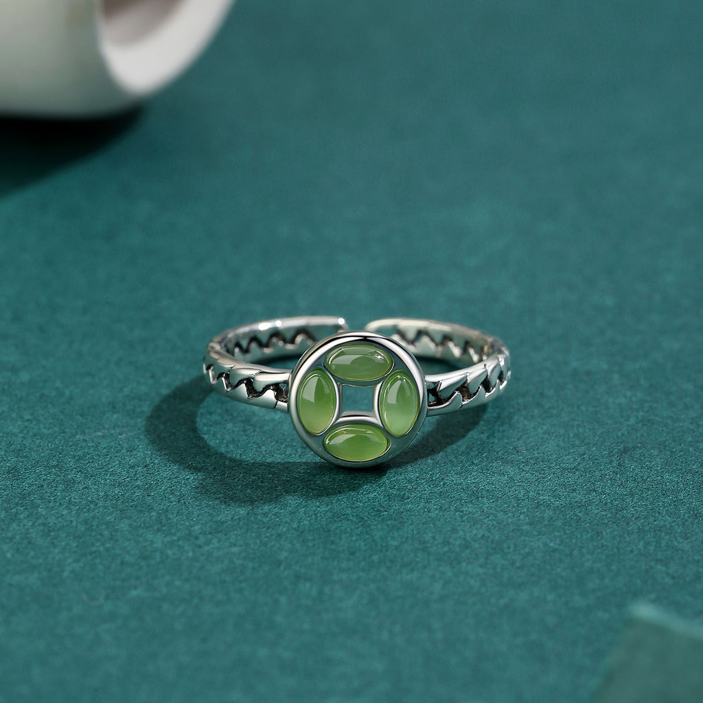Quiet Joy-Coin Nephrite Jade Silver Ring