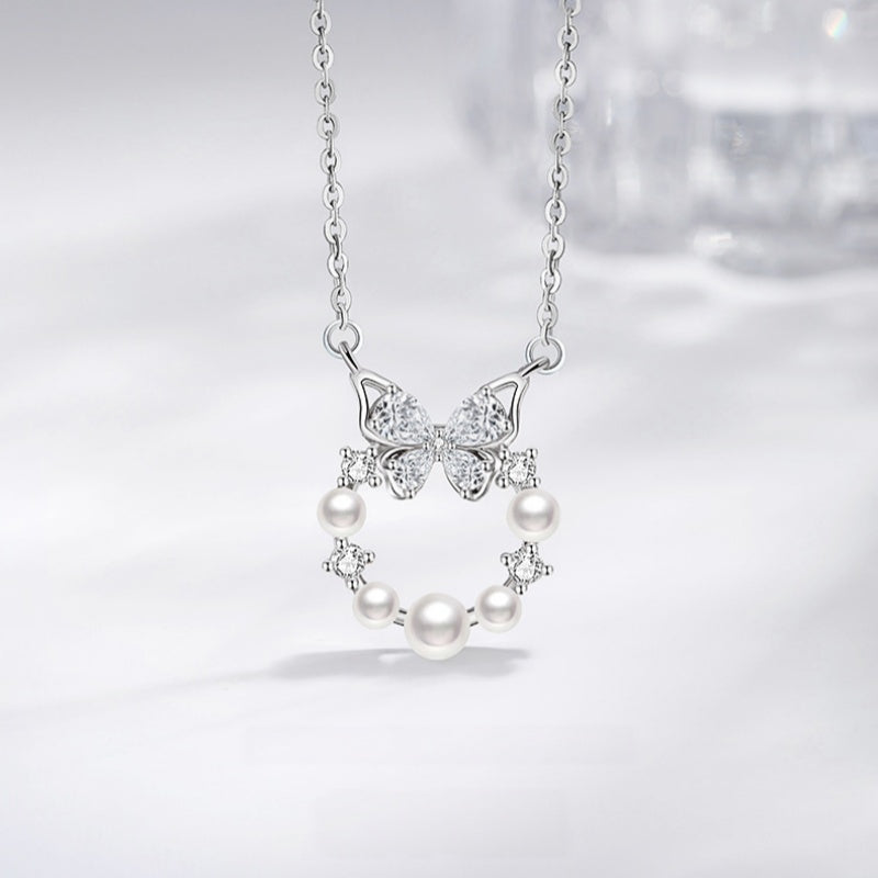Butterfly Pearl Wreath Necklace-Sweet Love & Wishes