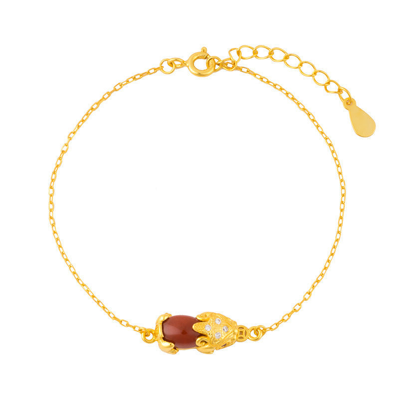 Wishes for Prosperity-Pixiu Red Agate & Nephrite Jade Bracelet