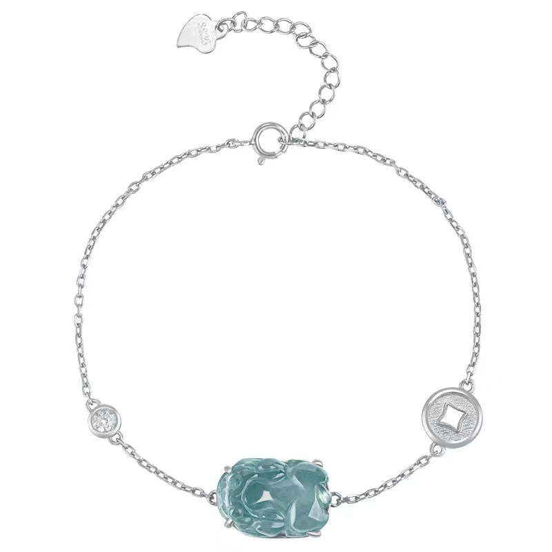 Pixiu Wealth Coin Bracelet-Natural Ice Jade