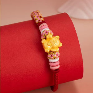 Wealth Cat Gold Ingot Red String Bracelet-Maneki neko