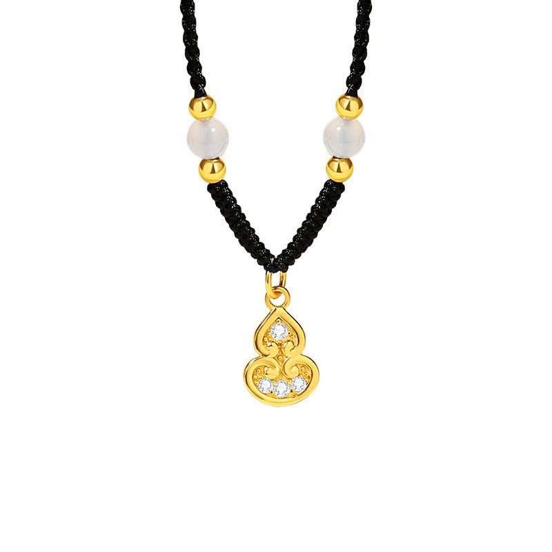 Good Fortune Close-Auspicious Charms Chalcedony Cord Necklace