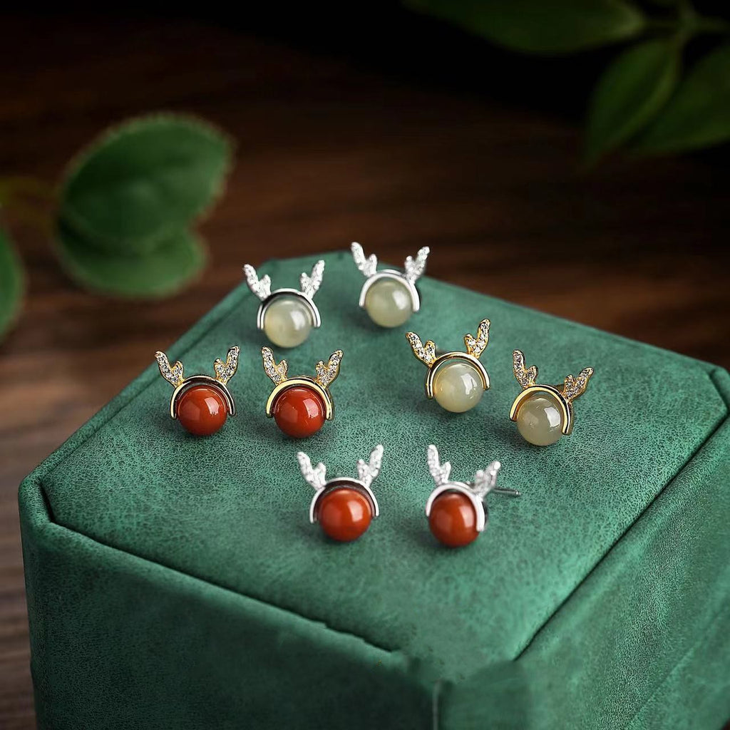 Year Of Dragon Red Agate Silver Earrings-Fortune Prosperity