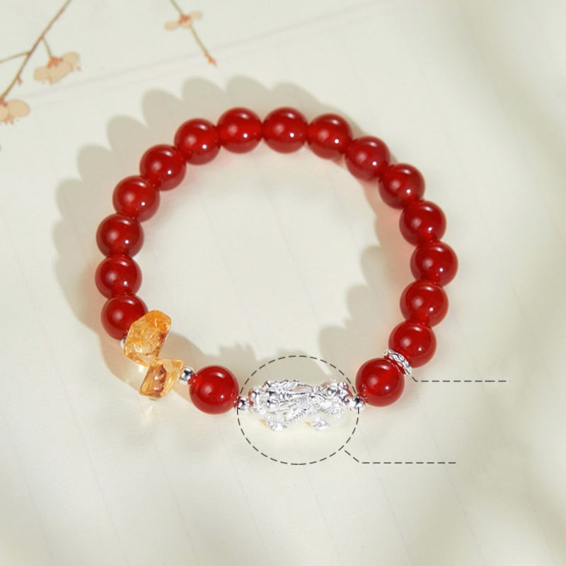 Pixiu Red Agate and Citrine Bracelet-Good Fortune Ahead