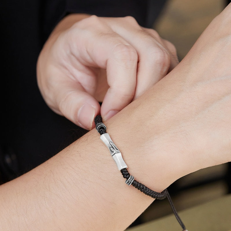 Bamboo Joint 999 Fine Silver Braided Cord Bracelet-Steadfast Growth