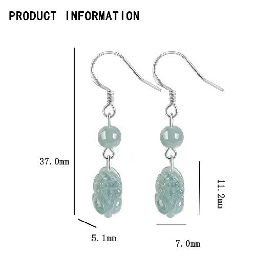 Pixiu Lucky Earrings-Natural Ice Jade/Pi Yao