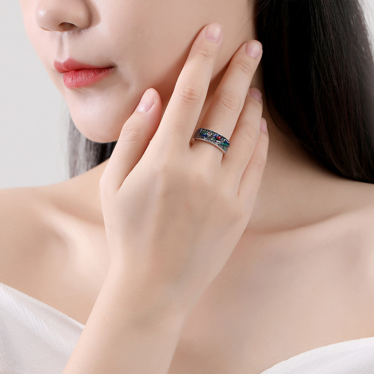 Lotus Pond Enamel S925 Silver Ring-A Small Escape