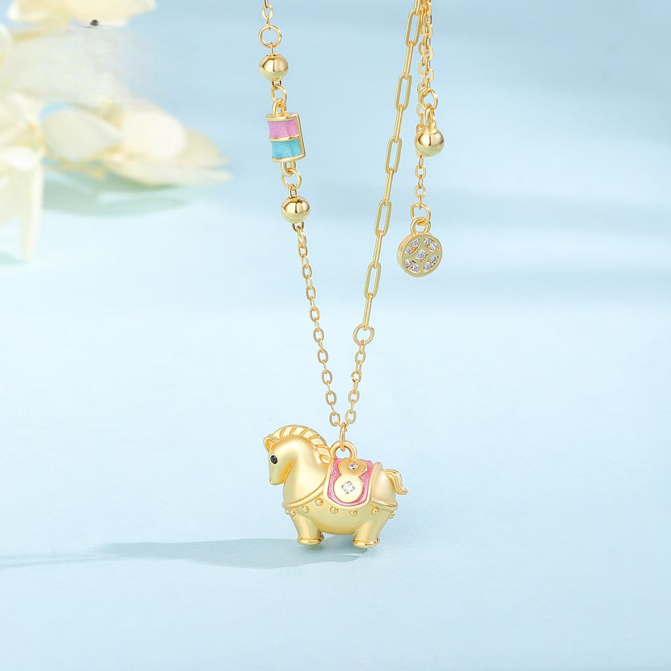 Enamel Horse Necklace–Wealth, Luck & Swift Success