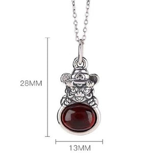 Tsai Shen Red Amber Silver Necklace-Attract Luck