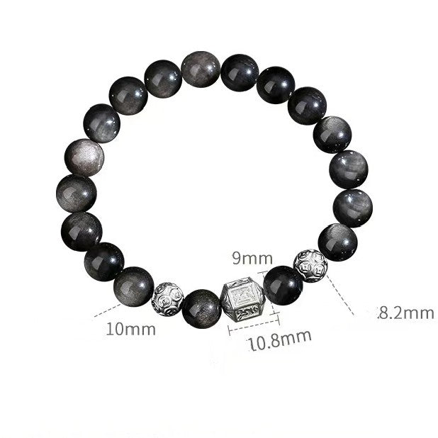 Tibetan Six True Words Obsidian Men`s Bracelet-Protection&Luck
