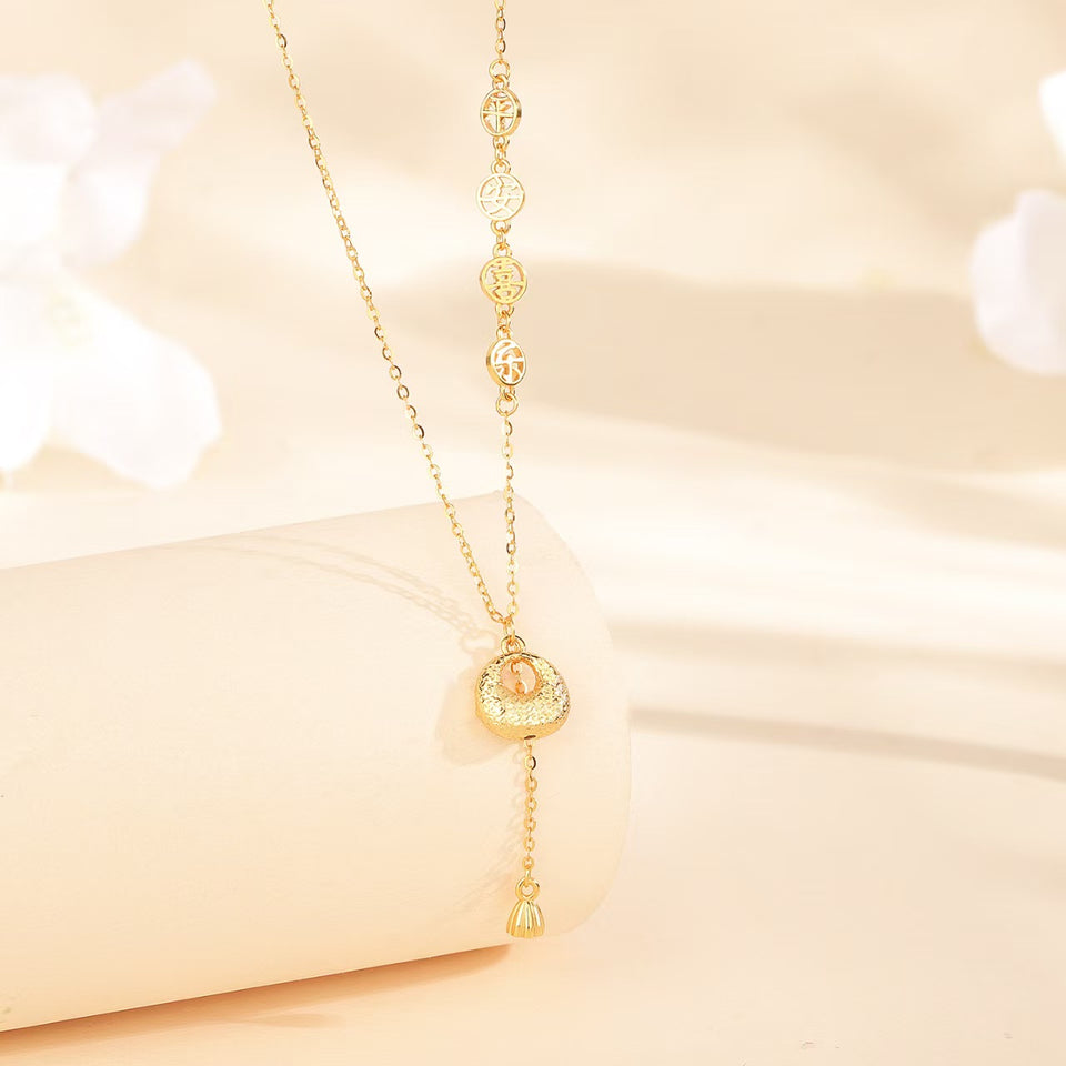 Gold Blessing Pouch Necklace–Peace Joy & Harmony