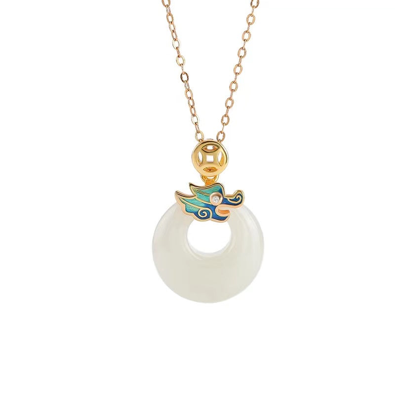 Enamel Dragon Jade Necklace Pendant -Fortune Prosperity