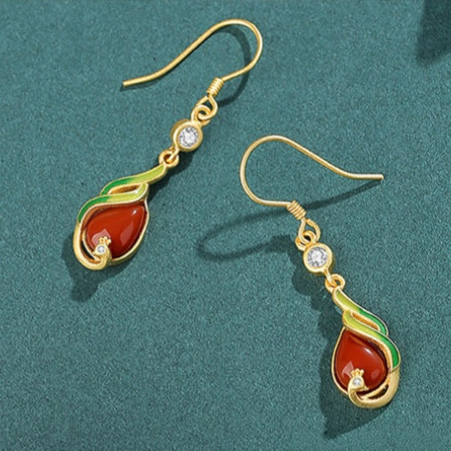 Phoenix Red Agate Teardrop Earrings-A Fresh Beginning