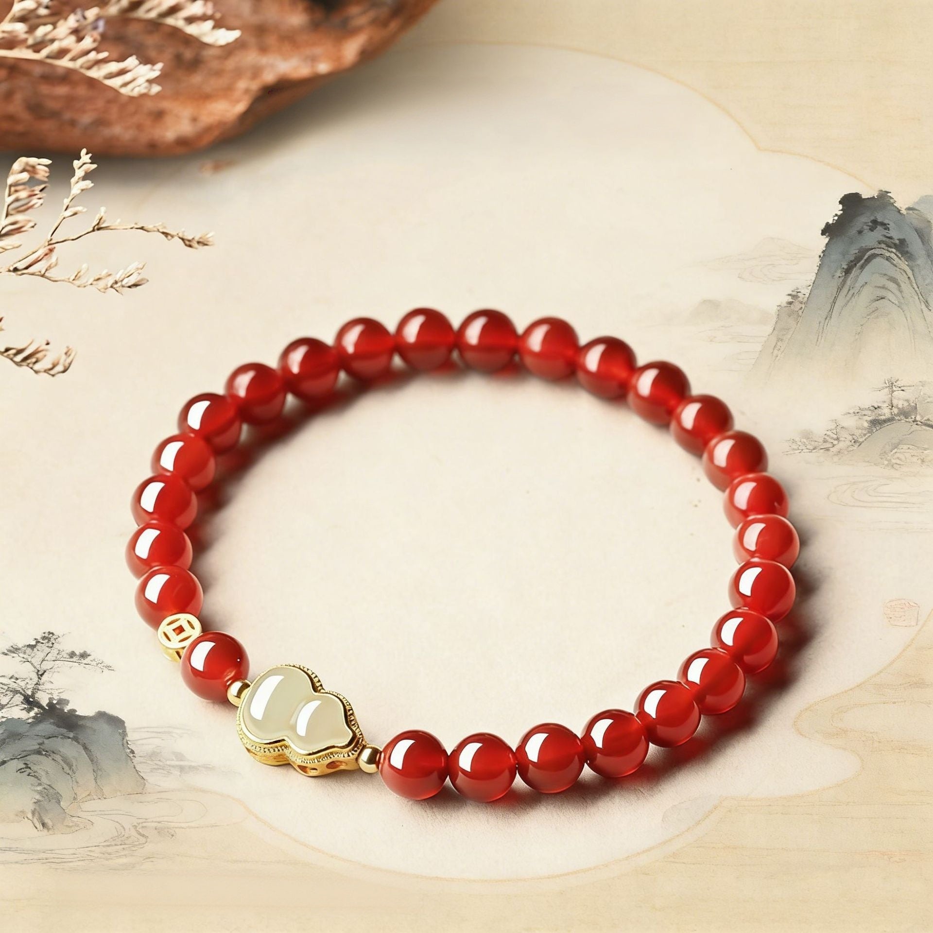 Hetian Jade Gourd Red Agate Bracelet-Peace Along the Way