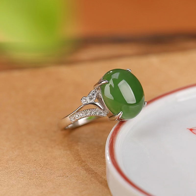 Hetian Jade Cabochon Ring-Prosperity Luck