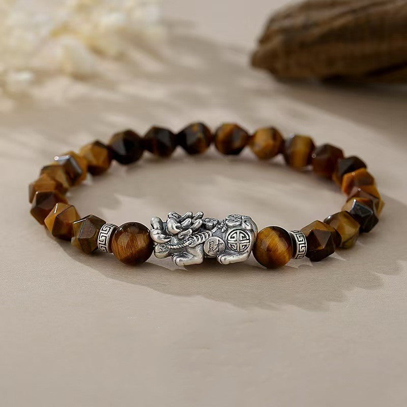 Tiger Eye Stone Silver Pixiu Bracelet -Attract Wealth