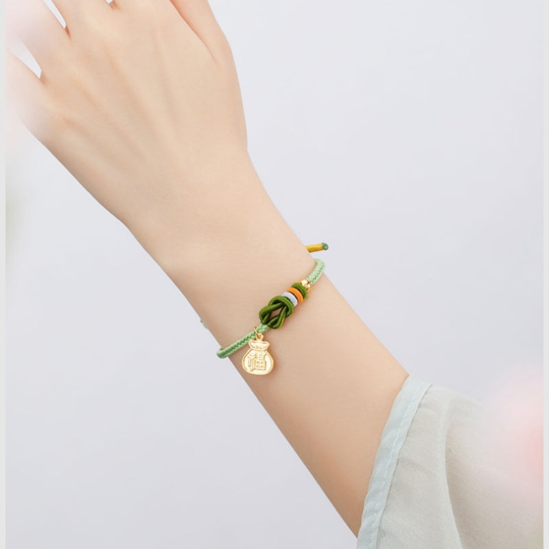 Gold-Plated Good Fortune Charm Cord Bracelet-Everyday Blessings