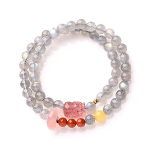 Strawberry Quartz Pixiu Moonstone Bracelet-Attract Luck