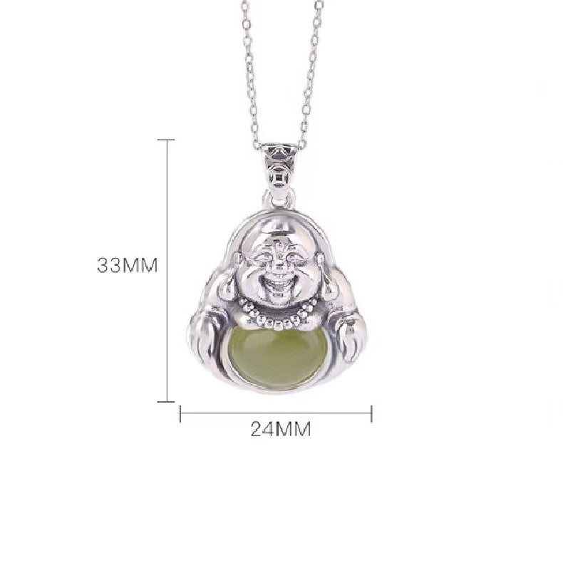 Laughing Buddha Green Jade Pendant-Positivity and Wealth