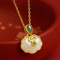 Quiet Harmony-Auspicious Cloud Nephrite Jade Peace Lock Necklace