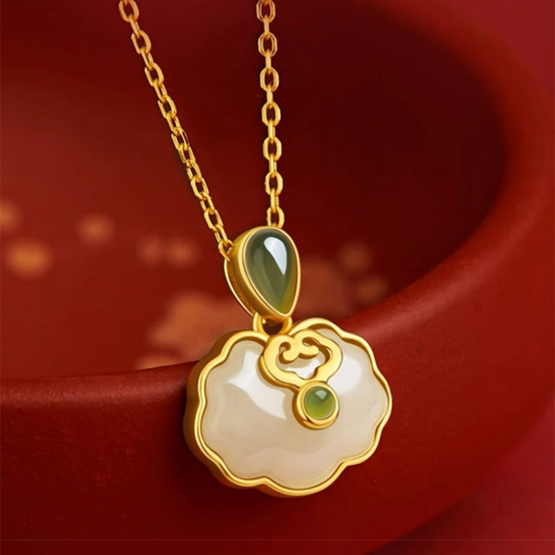 Quiet Harmony-Auspicious Cloud Nephrite Jade Peace Lock Necklace